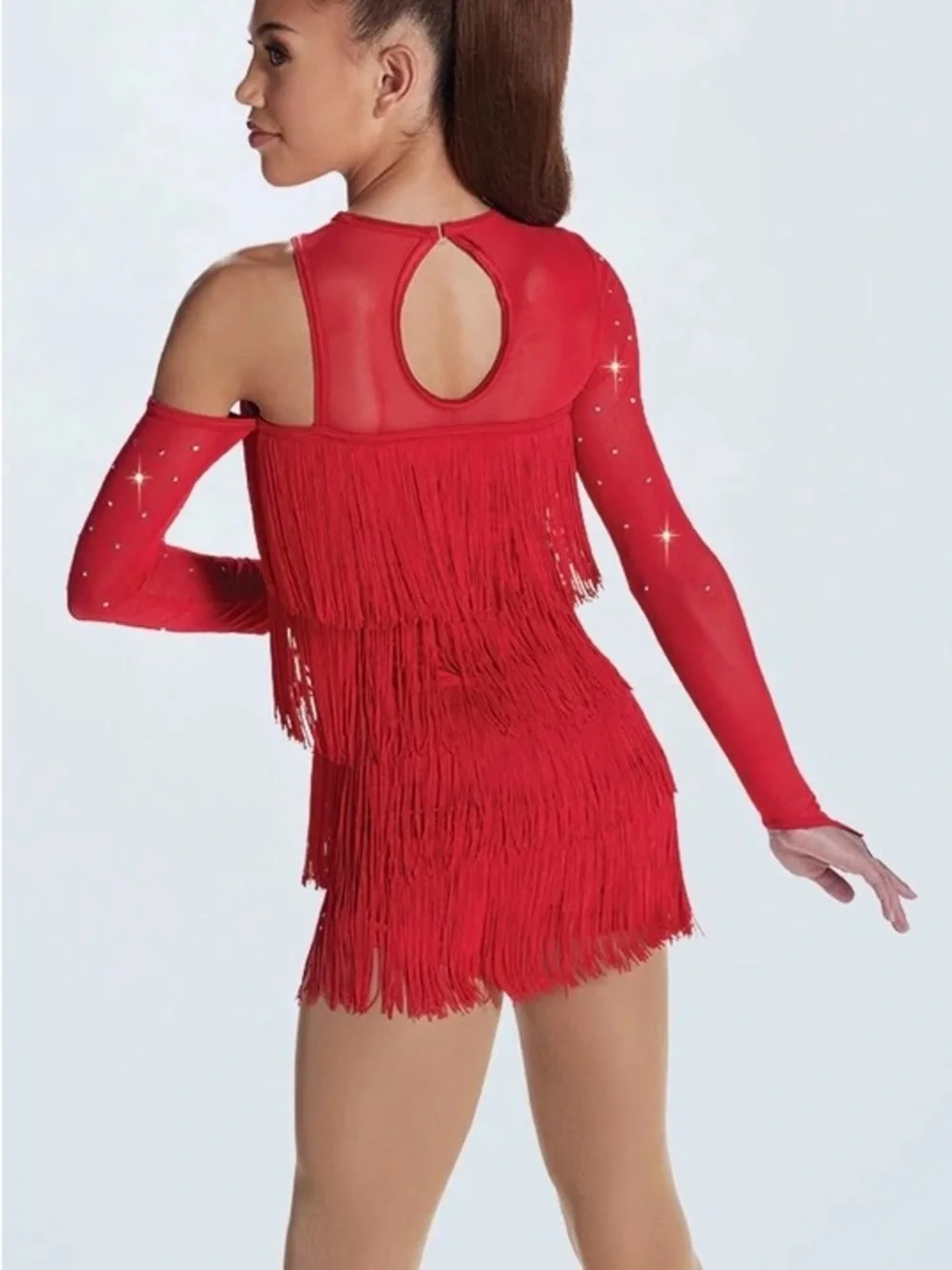 Weissman Red One-Shoulder Fringe Dance Costume